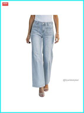 Women's Wide Leg Jeans Mid Rise Stretchy Denim Pant